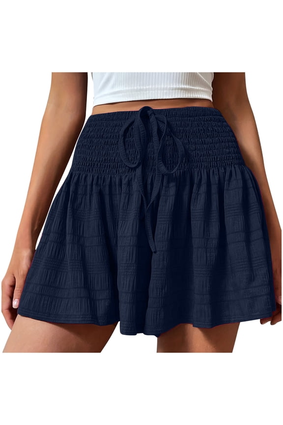 Summer Shorts for Women Fashion Smocked High Elastic Waist Shorts Wide Leg Comfy Flowy Clothes