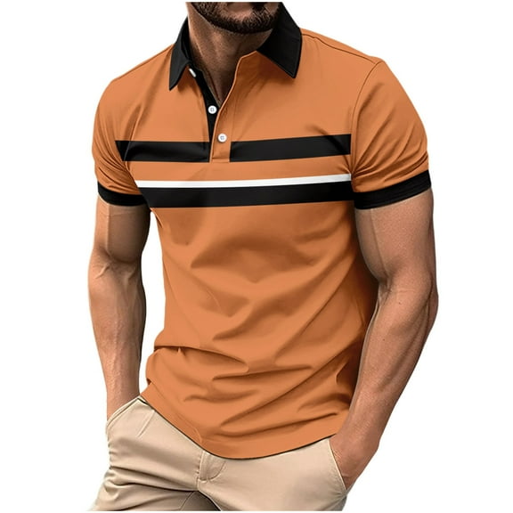 cfhntfmh Summer Tops for Men Casual Striped Short Sleeve Work Shirts Soft Muscle Lapel Collared Buttons Stretch T-Shirts