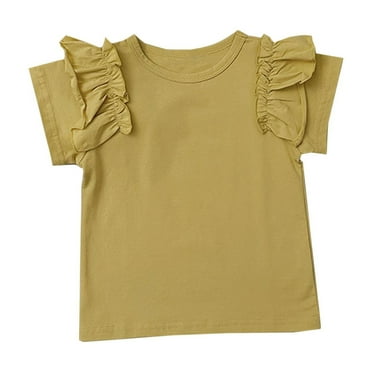 cfhntfmh Summer Tops for Toddler Girls Fashion Layered Ruffle Short Sleeve T-Shirts Lounge Crewneck Solid Color Shirts