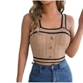 thumbnail image 1 of cfhntfmh Summer Tops for Women 2024 Knit Square Neck Sleeveless Slim Camisole Buttons Trim Color Block Crop Tank Tops, 1 of 1