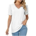 thumbnail image 1 of cfhntfmh Summer Tops for Women Casual V Neck Lace Ruffle Short Sleeve Work T-Shirts Dressy Trendy Hollow out Basic Blouses, 1 of 7