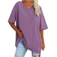 thumbnail image 1 of cfhntfmh Summer Tops for Women Comfy V Neck Solid Color Oversized Shirts Loose Casual Half Sleeve Vacation T-Shirts, 1 of 6