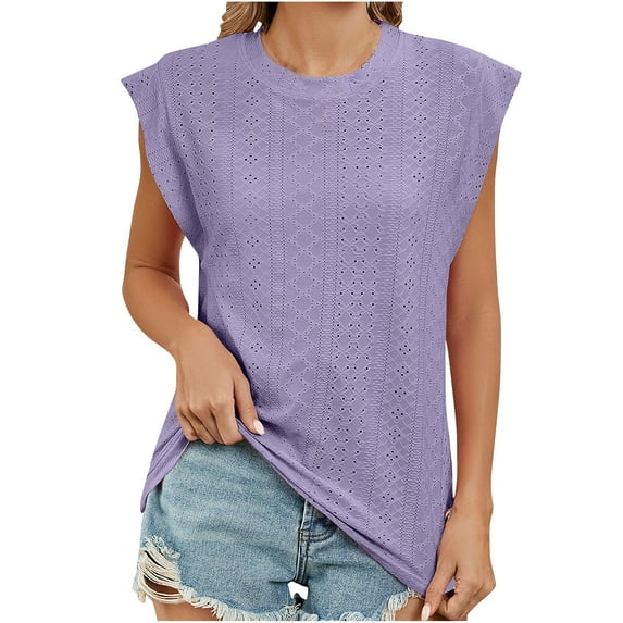 cfhntfmh Summer Tops for Women Cutout Comfy Round Neck Shirts Loose Cap Sleeve Lounge Plain Tank Tee Shirts