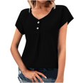 thumbnail image 1 of cfhntfmh Summer Tops for Women Short Sleeve Button down Crewneck Textured T-Shirts Casual Solid Color Vacation Blouses, 1 of 6