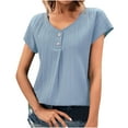 thumbnail image 1 of cfhntfmh Summer Tops for Women Short Sleeve Button down Crewneck Textured T-Shirts Casual Solid Color Vacation Blouses, 1 of 6