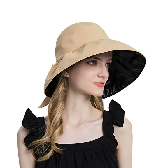 cfhntfmh Sun Hat for Womens Slouchy Wide Brim Bucket Hat Foldable Adjustable Bow Knot Strap UV Protection Beach Hats