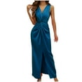 thumbnail image 1 of cfhntfmh Sundresses for Women Satin Front Knot Sleeveless Maxi Dress Summer Fashion High Slit Party Tank Dress, 1 of 4
