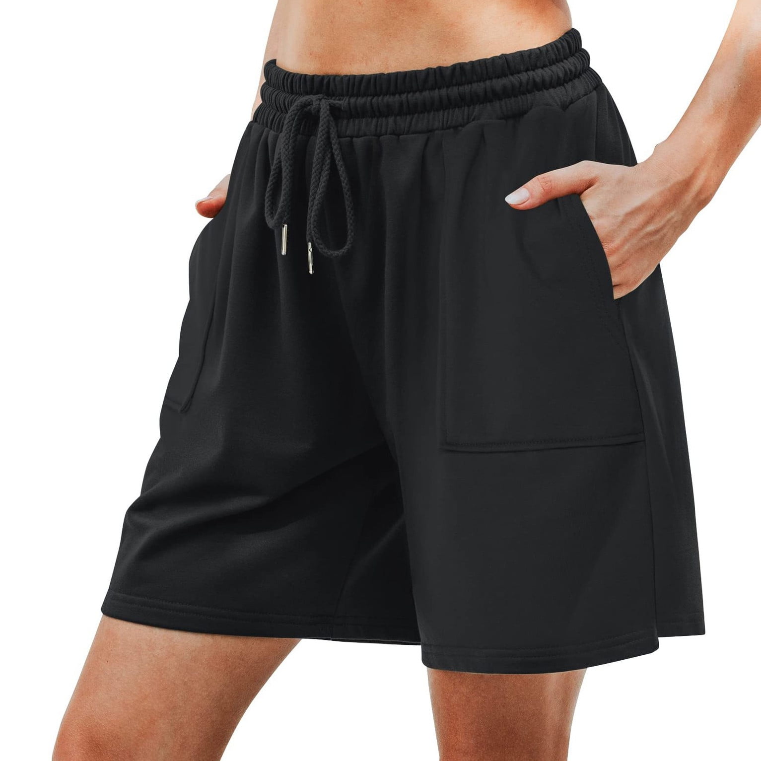 Baggy Womens Black Sweatshorts Womens Long Sweat Shorts Aiwpstoin