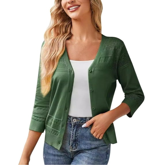cfhntfmh Sweater for Women Trendy 3/4 Sleeve V Neck Buttons down Shirts Cardigan Lounge Cutout Sweater Outwear
