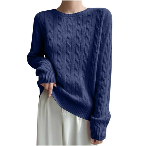 cfhntfmh Sweater for Women Unisex Crewneck Knitted Tops Classic Lightweight Vintage Pullover Cable Knit Sweater
