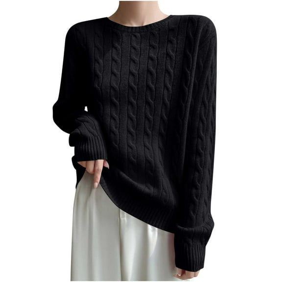 cfhntfmh Sweater for Women Unisex Crewneck Knitted Tops Classic Lightweight Vintage Pullover Cable Knit Sweater