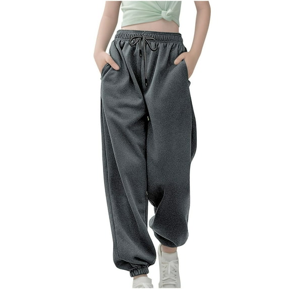 cfhntfmh Sweatpants for Girls Boys Soft Fleece High Waisted Lounge Pants Childrens Pull-On Athletic Jogger Pants with Pockets