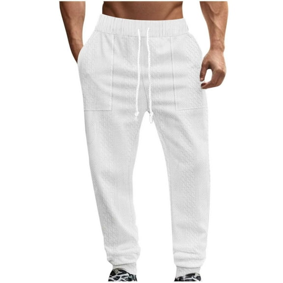 cfhntfmh Mens Jogger Sweatpants Athletic Warm Pants Workout Gym Running Pants Cinch Bottom Winter Trouser with Pockets（White,Medium)