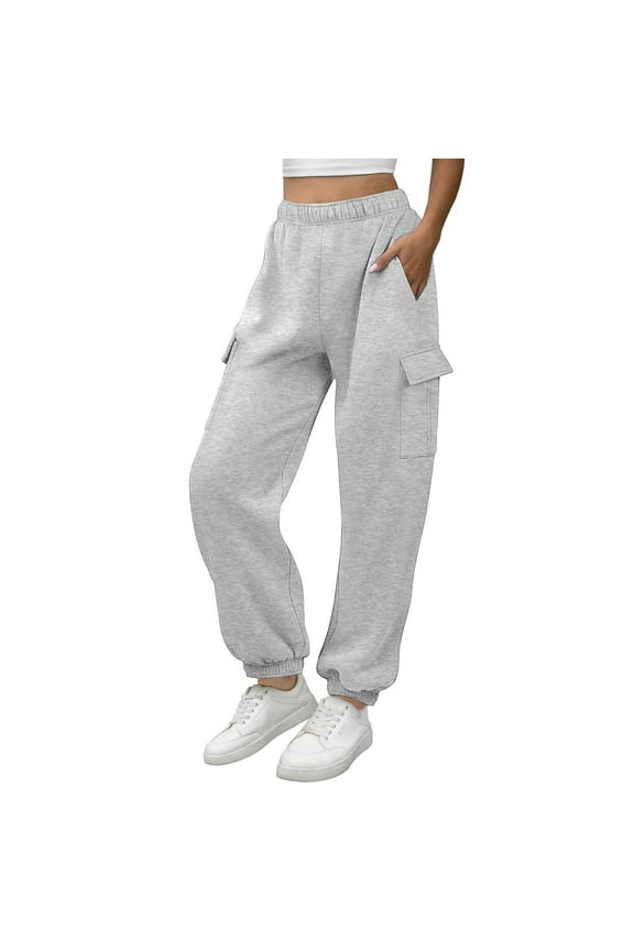 Sweatpants for Women Cargo Fleece Lined Baggy Athletic Jogger with Pockets Gym Running Pants Fall Outfits(Gray,X-Large)