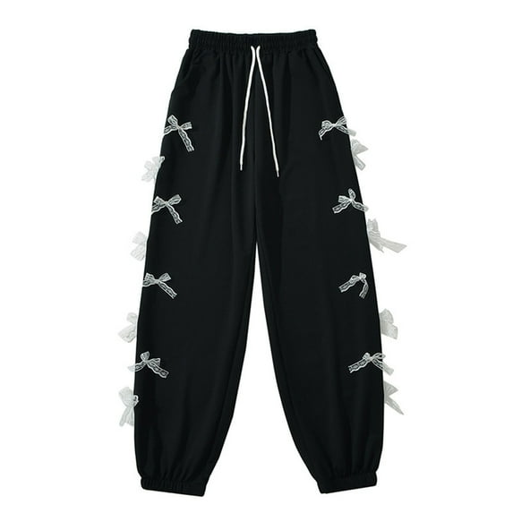 cfhntfmh Sweatpants for Women Cute Bow Knot Trim High Elastic Waist Casual Pants Athletic Jogger Pants with Pockets