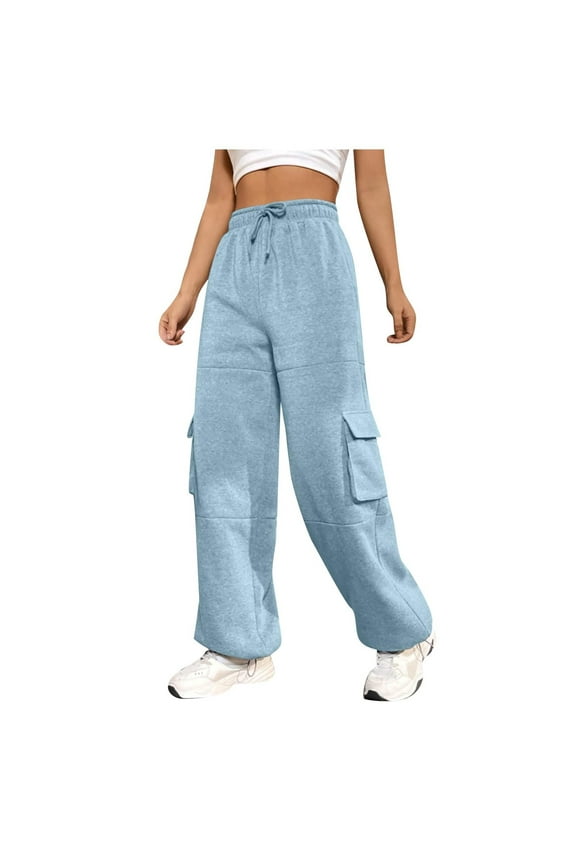 Sweatpants for Women Elastic Waist Soft Cargo Pants Sports Plain Cinch Bottom Workout Trousers with Pocket