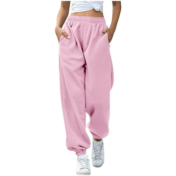 cfhntfmh Sweatpants for Women Trendy High Elastic Waisted Jogger Pants Winter Warm Fleece Workout Activewear Pants with Pockets