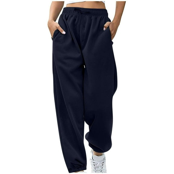 cfhntfmh Sweatpants for Women Trendy High Elastic Waisted Jogger Pants Winter Warm Fleece Workout Activewear Pants with Pockets