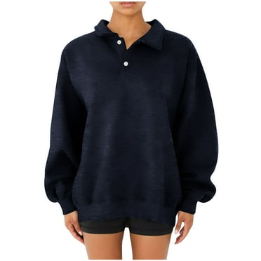 cfhntfmh Sweatshirt for Women Fleece Long Sleeve Collared Buttons Basic Shirts Causal Loose Pullover Tunic Top Fall Clothes