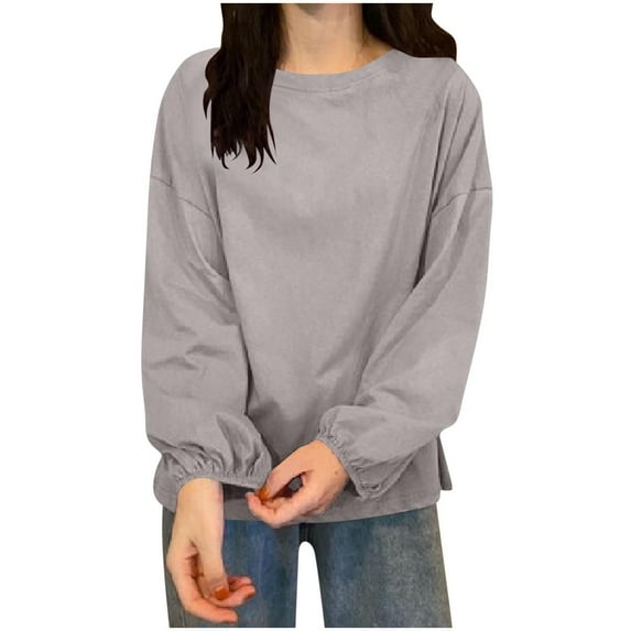 cfhntfmh Sweatshirt for Women Solid Color Loose Fit Pullover Long Sleeve Crewneck Sweatshirt Women Causal Fall Trendy Clothes