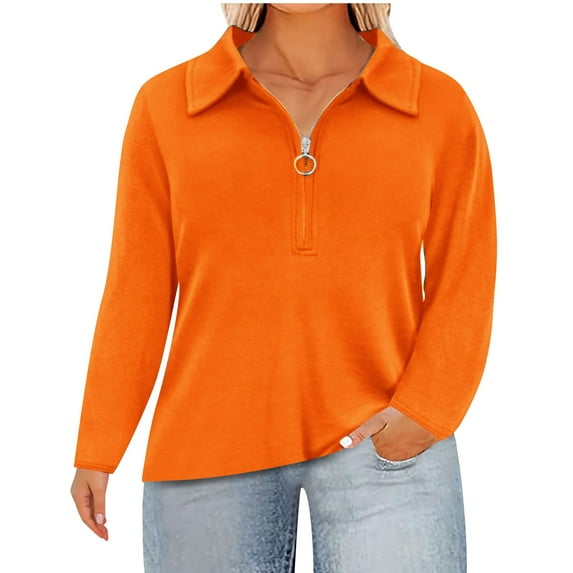 cfhntfmh Sweatshirt for Women Trendy Half Zipped Collared Solid Color Basic Tops Oversized Long Sleeve Fall Pullovers