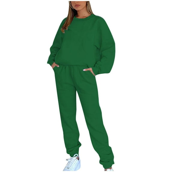 cfhntfmh Sweatsuit Sets for Women Crewneck Long Sleeve Sports Tops Elastic Waist Pants Jogger Workout Outfits with Pocket