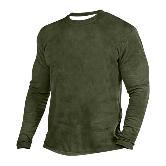 cfhntfmh T-Shirts for Men Long Sleeve Casual Crewneck Outfits Solid Color Pullover Tops Gym Workout Lightweight Comfort Tops(Army Green 3,X-Large)