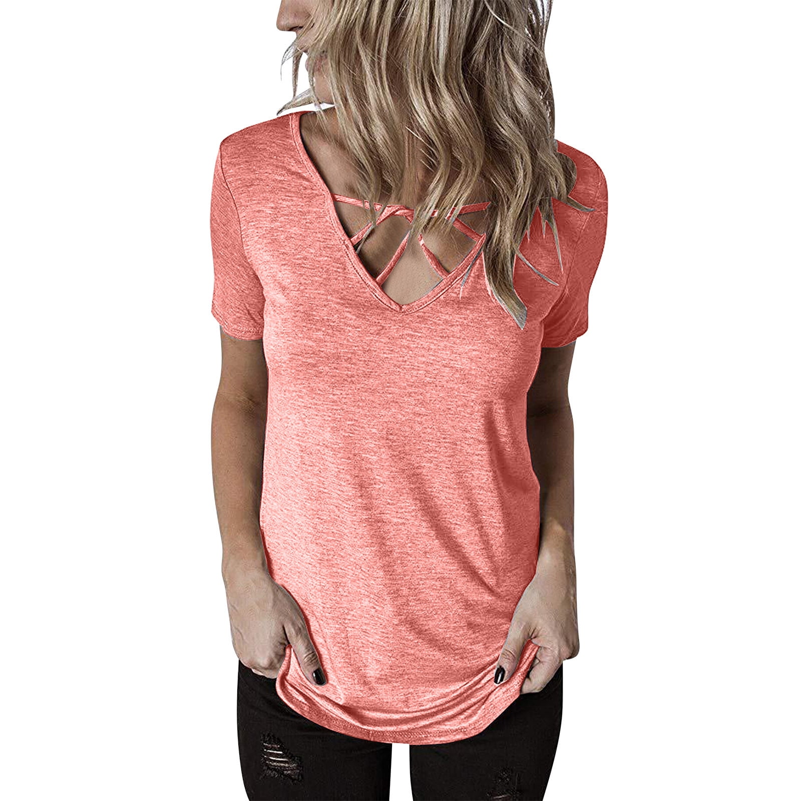 Women's V-Neck Short Sleeve T-Shirt - Lightweight Casual Summer Top (S-2XL) - View #2