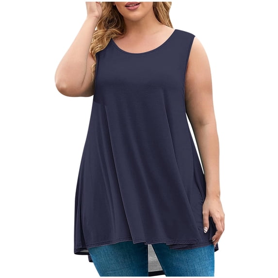 cfhntfmh Tank Tops for Women 2024 Baggy Scoop Neck Sleeveless Tank Shirts Summer Flowy Beach Solid Color Blouses