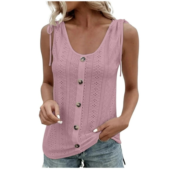 cfhntfmh Tank Tops for Women Summer Casual Hollow out Button down Shirts Loose Scoop Neck Sleeveless Tshirt Blouse