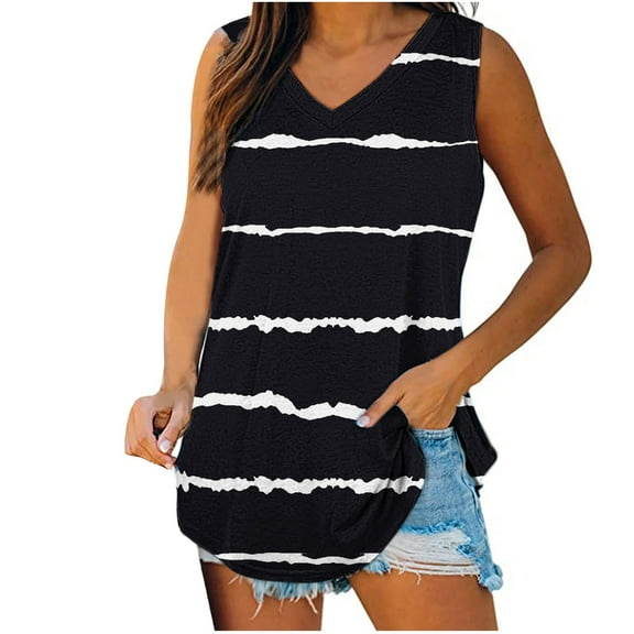 cfhntfmh Tank Tops for Women Loose Trendy Print Sleeveless Tunic Tops Comfy V Neck Casual Summer Vacation Tees
