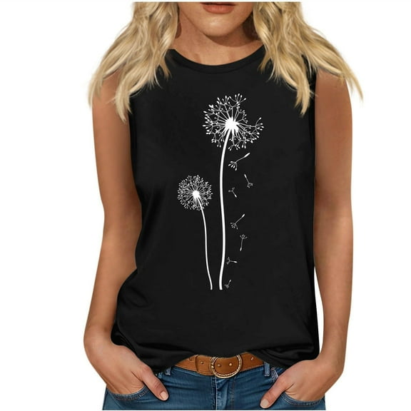 cfhntfmh Tank Tops for Women Lounge Crewneck Cute Print Sleeveless T-Shirts Summer Trendy Loose Blouses