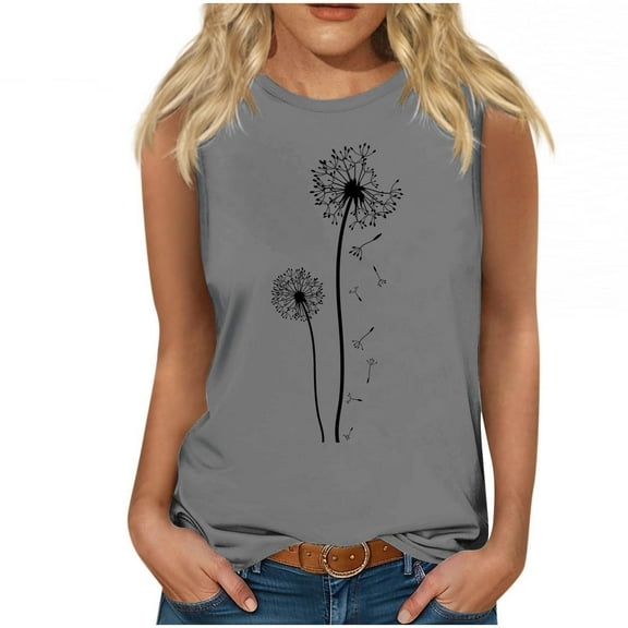cfhntfmh Tank Tops for Women Lounge Crewneck Cute Print Sleeveless T-Shirts Summer Trendy Loose Blouses