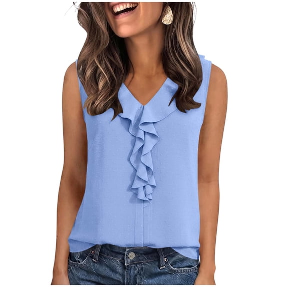 cfhntfmh Tank Tops for Women Summer Fashion Sleeveless Ruffle Button ...