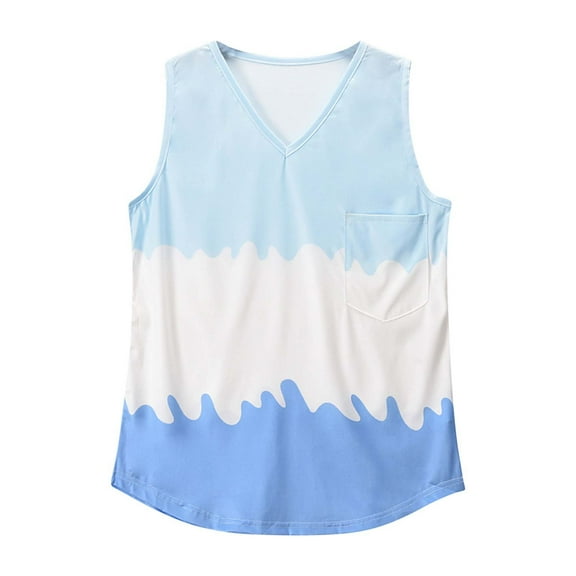 cfhntfmh Tank Tops for Women Summer V Neck Sleeveless T-Shirts Tops Casual Loose Tie Dye Tees Shirts with Pocket