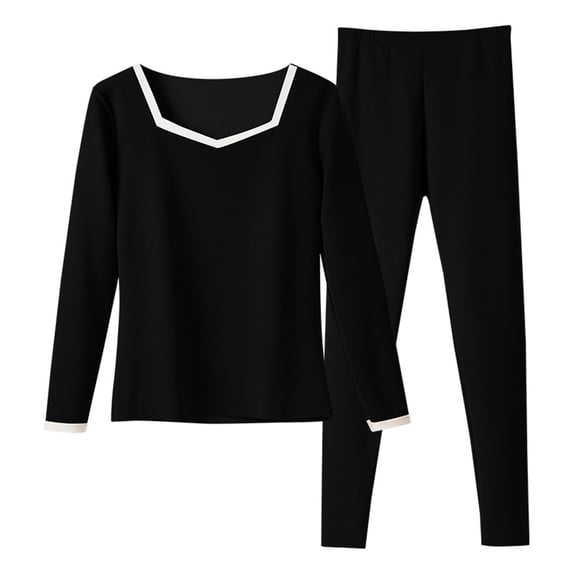 XuJwPNcy Thermal Underwear Sets for Women Square Neck Long Sleeve Warm Shirt with Legging Outfits Winter Clothing for Women(Black,3X-Large)