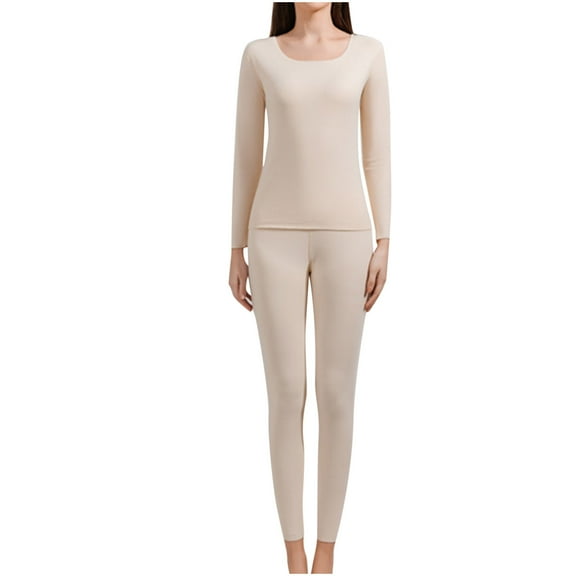 cfhntfmh Thermal Underwear for Women Slim Soft Long Sleeve Crewneck Basic Shirts Seamless Stretch Long Johns Pajama Sets Sleepwear