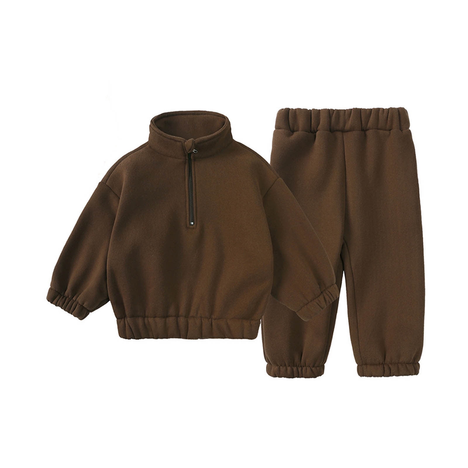 Winter and Spring Baby Kids Unisex Long Sleeves Fleece-lined Coat and Plain Pants Set
