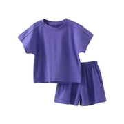 CFHNTFMH Toddler Baby Boys Girls Summer Clothes Set Cotton Solid Short Sleeve T-Shirt and Shorts Cute Outfits Loungewear