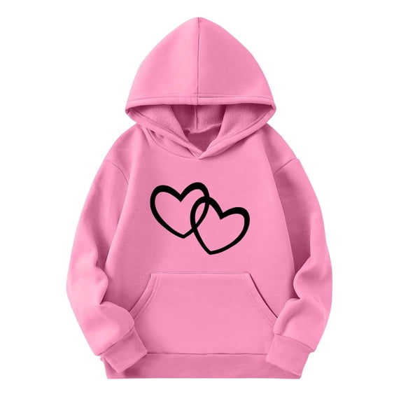 cfhntfmh Toddler Girls Boys Valentines Day Outfits Fashion Fleece Lined Heart Printed Long Sleeve Pullover Sweatshirt with Pockets