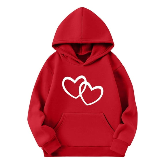 cfhntfmh Toddler Girls Boys Valentines Day Outfits Fashion Fleece Lined Heart Printed Long Sleeve Pullover Sweatshirt with Pockets