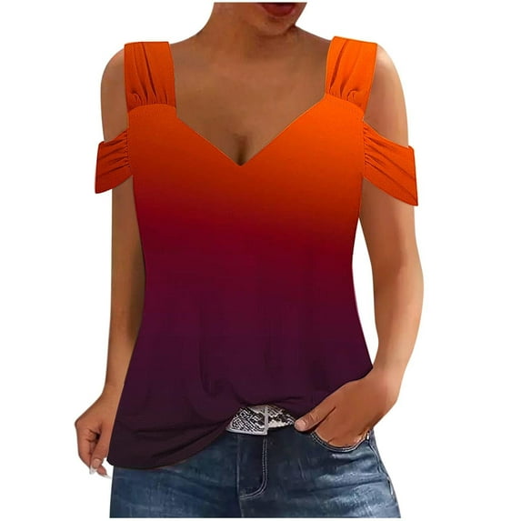 cfhntfmh Tops for Women Trendy Cold Shoulder V Neck Short Sleeve Fashion Print Shirts Casual Summer Workout Tunic Tops