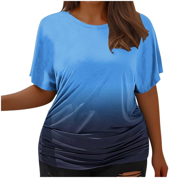 cfhntfmh Tops for Women Trendy Ruched Causal Print Loose Shirts Plus Size Comfy Round Neck Short Sleeve Tunic Tees