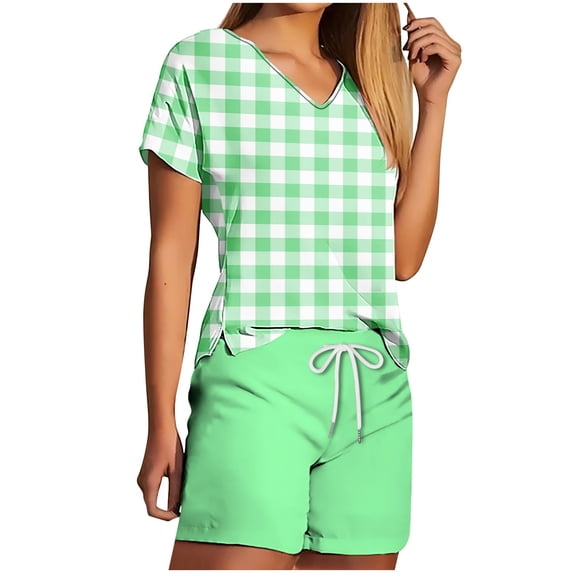 cfhntfmh Tracksuits Sets for Women Summer 2 Piece Outfits Short Sleeve V Neck T Shirts Shorts Matching Lounge Sets