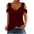 thumbnail image 1 of cfhntfmh Trendy Tops for Women Cold Shoulder Slim Shirts Summer Short Sleeve V Neck Going out Tunic Tops, 1 of 7