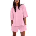 thumbnail image 1 of cfhntfmh Two Piece Outfits for Women Short Sleeve Crew Neck Top with Shorts Set Summer Beach Vacation Matching Outfits, 1 of 6