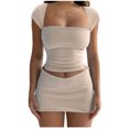thumbnail image 1 of cfhntfmh Two Piece Outfits for Womens Trendy Cap Sleeve Crop Tops Mini Skirts Summer Club Suit Sets, 1 of 6