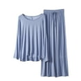 thumbnail image 1 of cfhntfmh Two Piece Pajama Sets for Women Palazzo Pants Long Sleeve Comfy Tees Solid Color Loungewear Pjs Set, 1 of 3