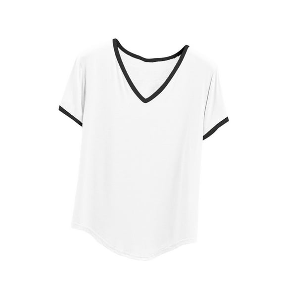 cfhntfmh V Neck Pajamas Tops for Women Casual Short Sleeve Color Block Shirt Summer Soft Sleep Tees