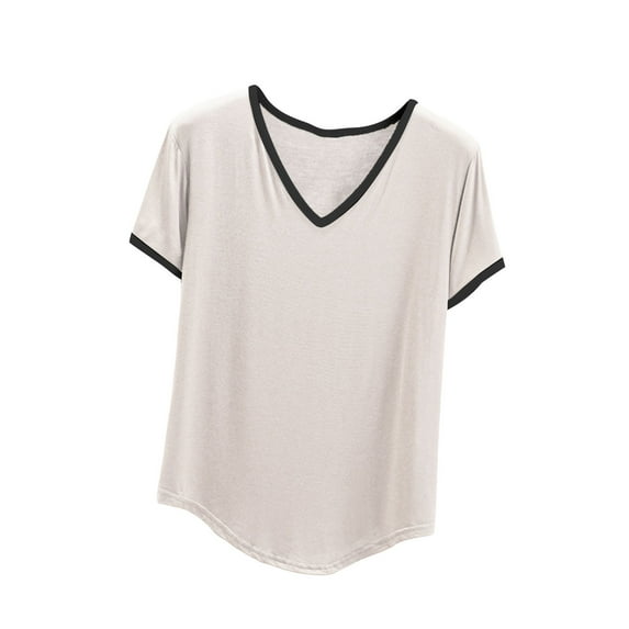 cfhntfmh V Neck Pajamas Tops for Women Casual Short Sleeve Color Block Shirt Summer Soft Sleep Tees